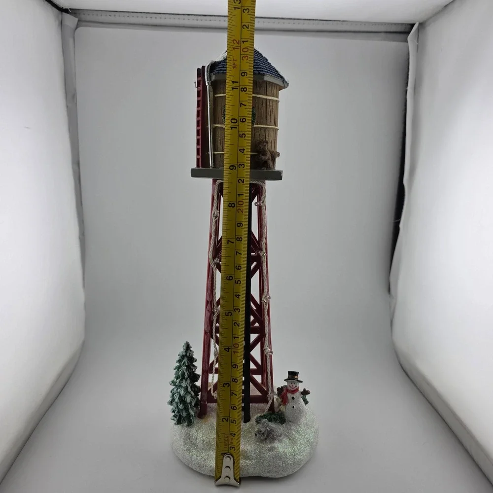 Holiday Time Christmas Village Water Tower Snowman Red Brown Winter Wonderland